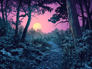 Beautiful Forest Landscape in Anime Manga Video with Nature Ambience