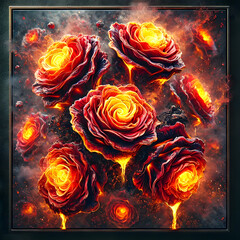 Fiery Lava Roses in Volcanic Explosion Art