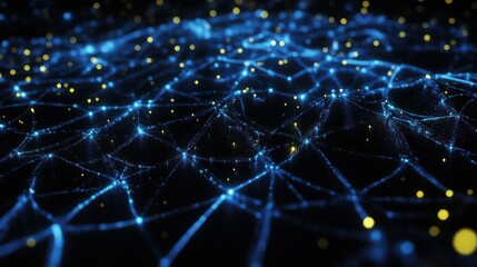 Holographic display of interconnected nodes; symbolizing blockchain, security, and decentralized technology.