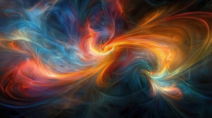 A vibrant cosmic abstract image filled with swirling colors and shapes, creating a dreamlike atmosphere