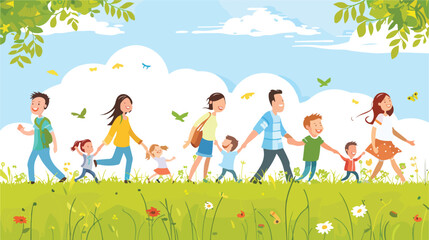 Fototapeta premium Happy Children and Parents Collage on Green Grass - Family Fun Outdoors