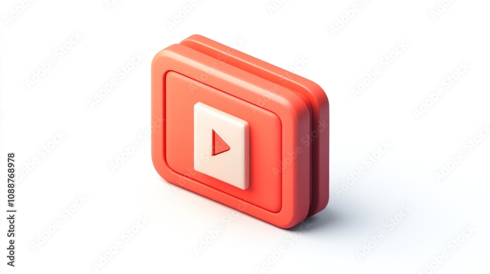 Poster A stylized play button icon in a vibrant red and cream color scheme.