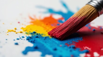 Fototapeta premium Paintbrush Dripping Vibrant Colors onto Canvas