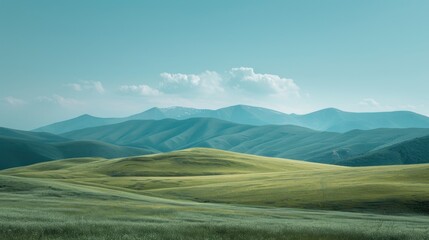 Fototapeta premium Rolling Hills and Azure Sky: A Serene Mountain Landscape