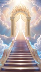 staircase and gate in heaven in the clouds, symbol of paradise 
