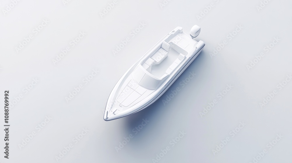 Poster a sleek white yacht model displayed on a minimalistic background.