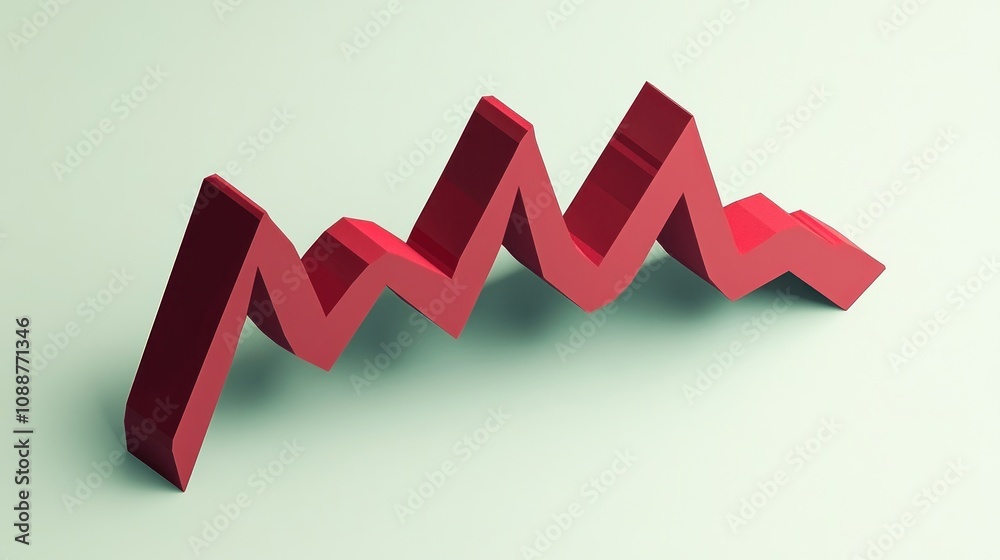 Poster A 3D representation of a fluctuating graph, symbolizing market trends or data analysis.