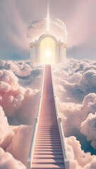 staircase and gate in heaven in the clouds, symbol of paradise 
