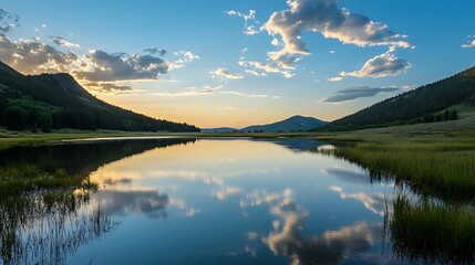 Fototapeta premium Scenic Mountain Lake Reflection Sunset