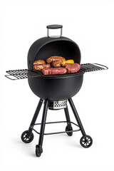 Barbecue grill with meat, isolated on white background