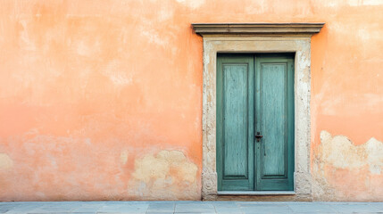 An artistic shot of an antique green wooden door
