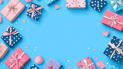Obraz premium Gift Christmas and New Year A blue background with a bunch of colorful presents