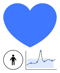 Blue heart human silhouette trajectory graph. Ideal for health, wellness, vitality, analytics, data tracking, medical insights, life sciences. Line metaphor © robu_s