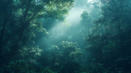 Obraz premium Misty Forest Sunlight
