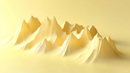 A stylized mountain range rendered in a creamy yellow hue, evoking a surreal landscape.