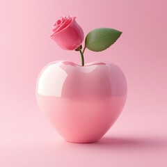 Obraz premium Romantic Heart-Shaped Vase with Pink Rose