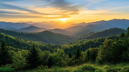 Fototapeta premium Sunset over mountain range landscape. Scenic nature view.