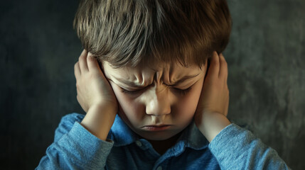 Fototapeta premium Family conflict. little boy close her ear while angry mother yelling about her stubborn