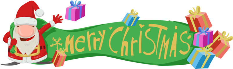 Cute cartoon Santa Claus  with   Merry Christmas vector illustration horizontal banner