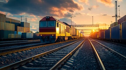 Fototapeta premium Freight Train at Sunset