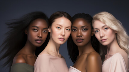 Obraz premium Four women with different skin tones are standing together
