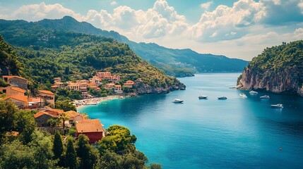 Obraz premium Coastal Village, Mediterranean Sea, Summer Vacation