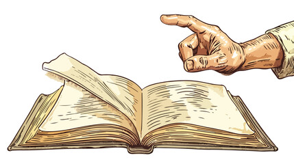Close Up of Man Pointing at Book with Finger