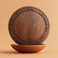 Fototapeta premium Elegant Wooden Bowl with Carved Decorative Rim