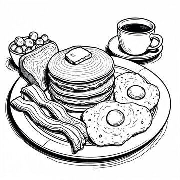 recommend clip art: Simple Breakfast Food, Tea, Egg And Breads Sketch Vector Illustration