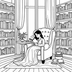 Reading Corner with Bookshelves and String Lights