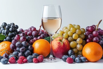 A Glass of Wine Surrounded by Fruit