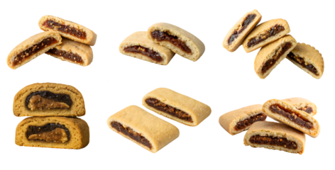 A set of Fig Newton cookies on a transparent isolated background. National Fig Newton Day concept