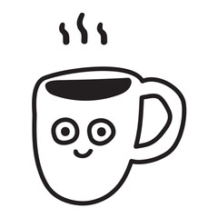 Cup of coffee. Outline isolated icon. Funny character. Illustration on white background.