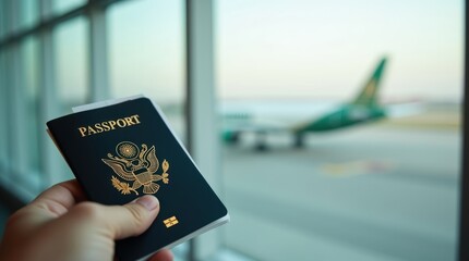 Hand Holding a Passport and Boarding Pass at Airport Before Departure