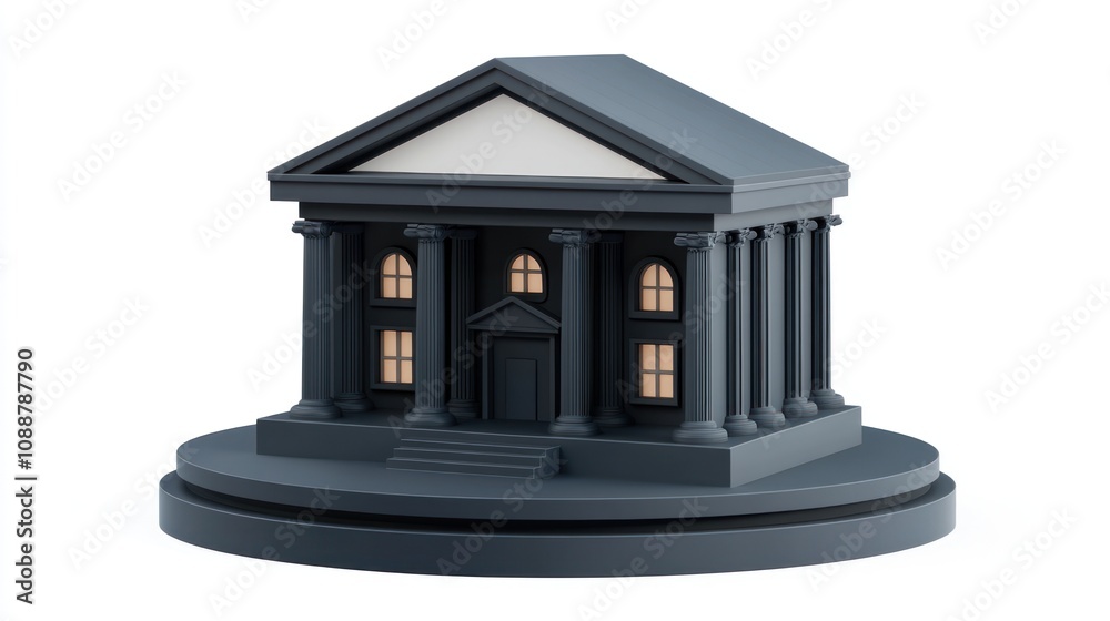 Poster A stylized building resembling a bank or governmental structure with columns and a pediment.