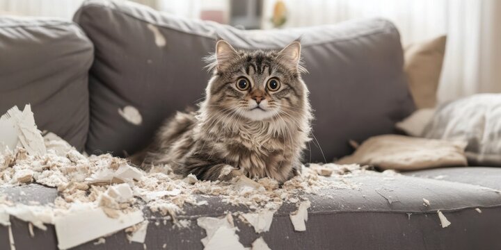 The cat scratched the couch with its claws