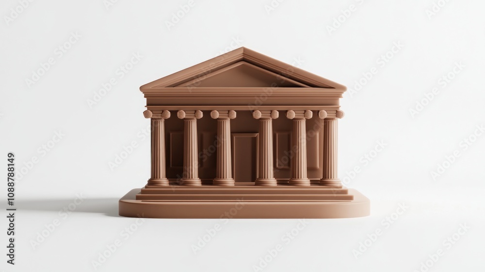 Poster a stylized representation of a classical building with columns and a triangular pediment.