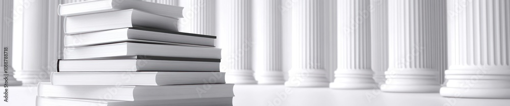 Aufkleber A stack of books in front of classical columns, symbolizing knowledge and academia.