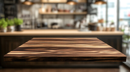 
Wood table top on blurred kitchen background. can be used mock up for montage products display or design layout