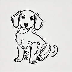 Minimalist Continuous Line Art of a Sitting Puppy with a Playful Expression