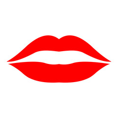 Flat Vector Red Female Lips Icon Closeup. Woman Lips Giving Kisses. Kiss, Love, Sexy and Beauty Concept. Modern Pop Art Cartoon Comic Style, Simple Design