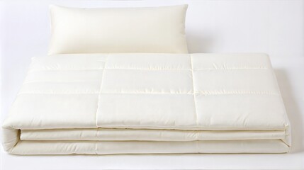 Comfortable White Bedding Set with Pillow and Folded Duvet on Clean Background