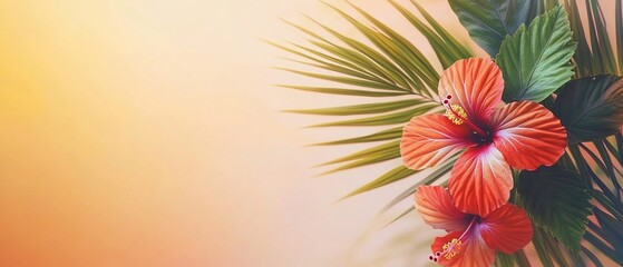 Naklejka premium Vintage Inspired Tropical Florals with Warm Summer Lighting