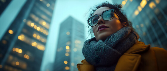 Girl Businesswoman On The Street Of A Big City. Illustration On The Topic Of Business And Lifestyle, Person And Team. Generative AI 