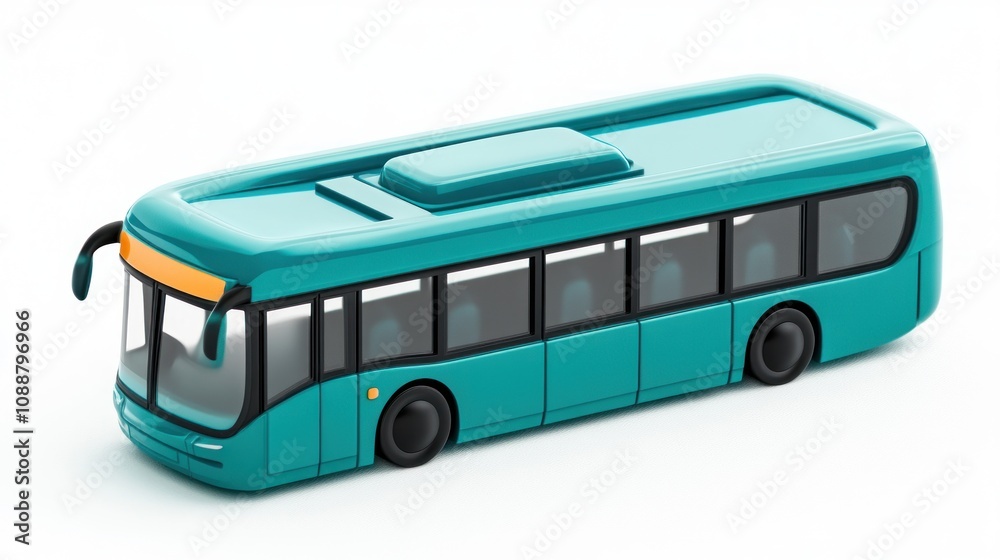 Poster a teal bus model designed for transportation purposes.