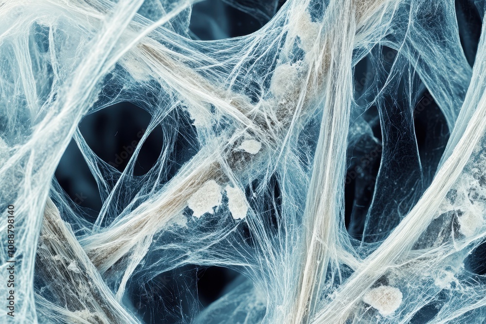 Poster Close-up View of Abstract Fibrous Texture Displaying Intricate Web Patterns and Organic Structures in a Beautifully Detailed Micro Environment