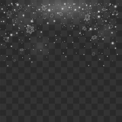 falling snow.Winter transparent background for Christmas.Snow flakes, snow background. heavy snowfall, snowflakes.Eps 10