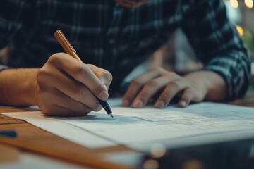 Engineers and designers collaborating on architectural blueprints and business agreements in office