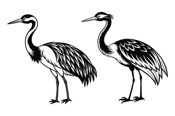 crane animal silhouette vector illustration white background