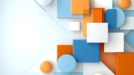 Abstract geometric composition with a dynamic arrangement of vibrant cubes spheres and rectangular shapes in a modern minimalist style  The clean